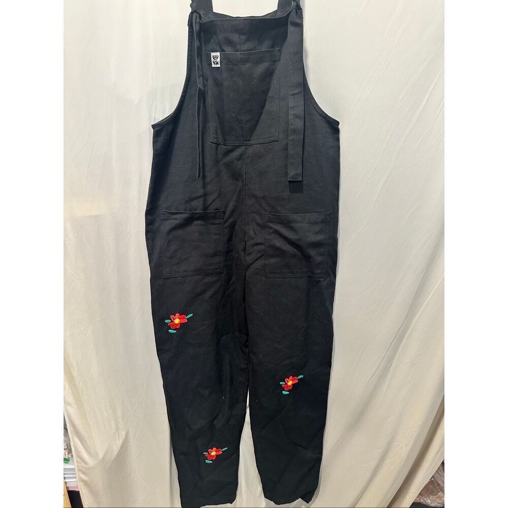 Lucy & Yak Organic Cotton Romper Black Embroidered Floral Boho Overalls Womens U
